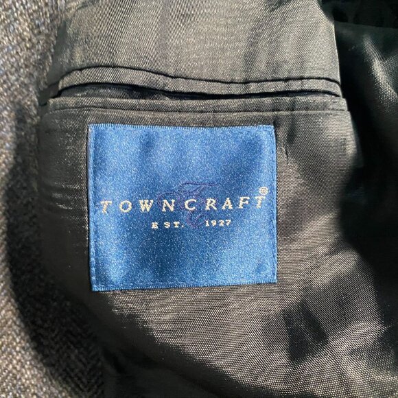 Towncraft Mens Blazer Jacket 40R Wool Blend Gray Herringbone Double Button - Picture 3 of 16